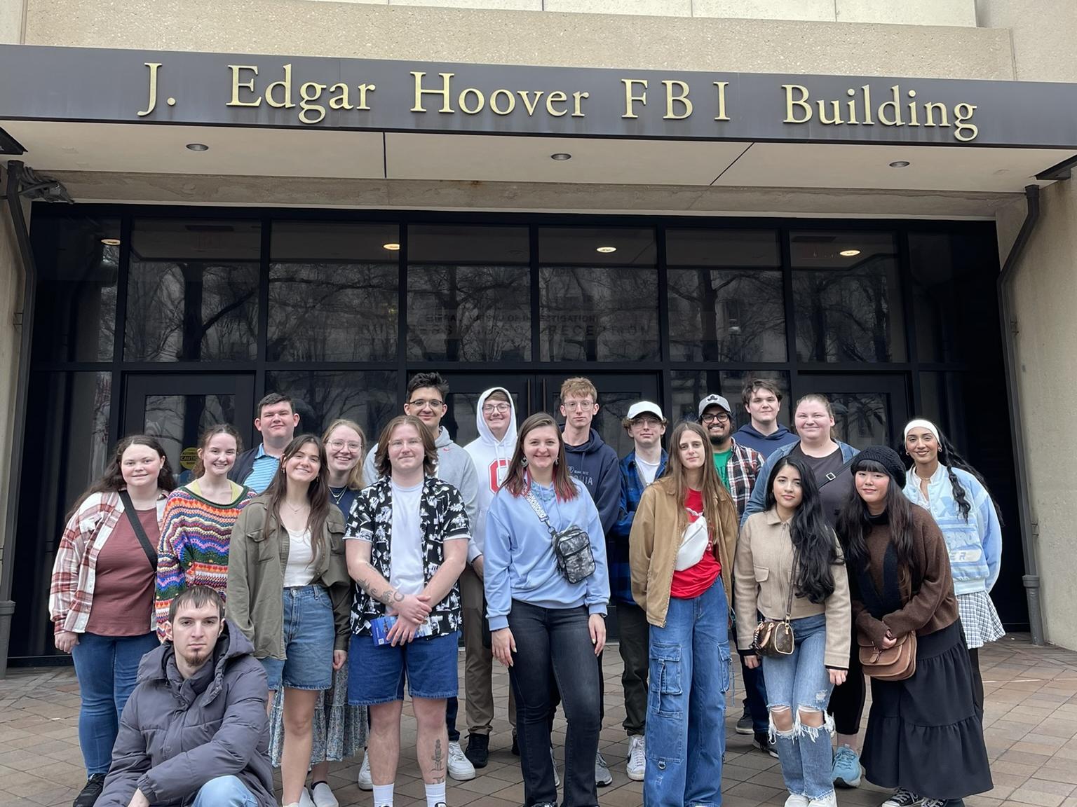 Group of students in front of J. Edgar Hoover Building in Washington, D.C.