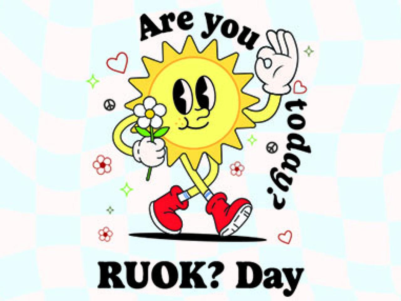 cartoon sun holding flowers and flashing the okay sign with hand