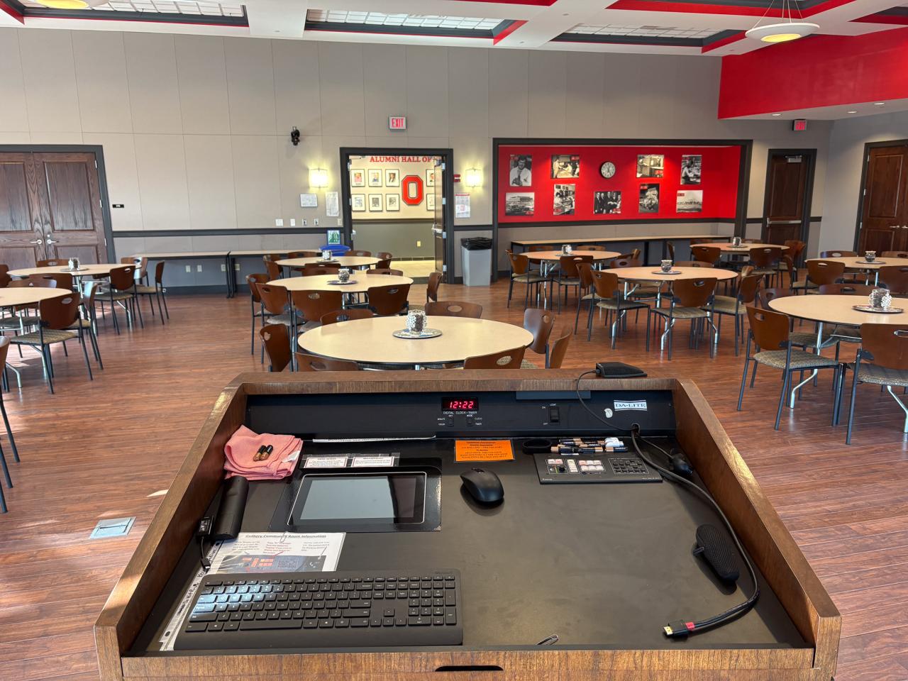 photo of the podium inside the guthery community room