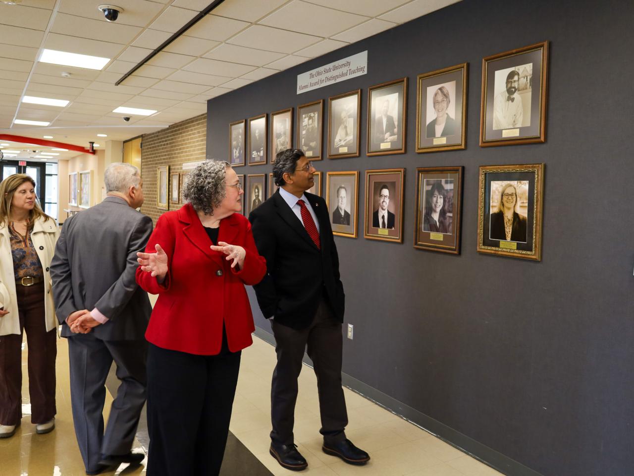 Ohio State Provost tours campus buildings with small group of people