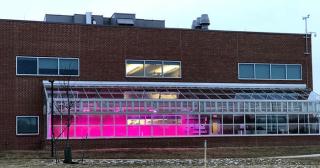 bright pink glow emanating from the greenhouse that is part of Ohio State Marion’s newly constructed Science & Engineering Building
