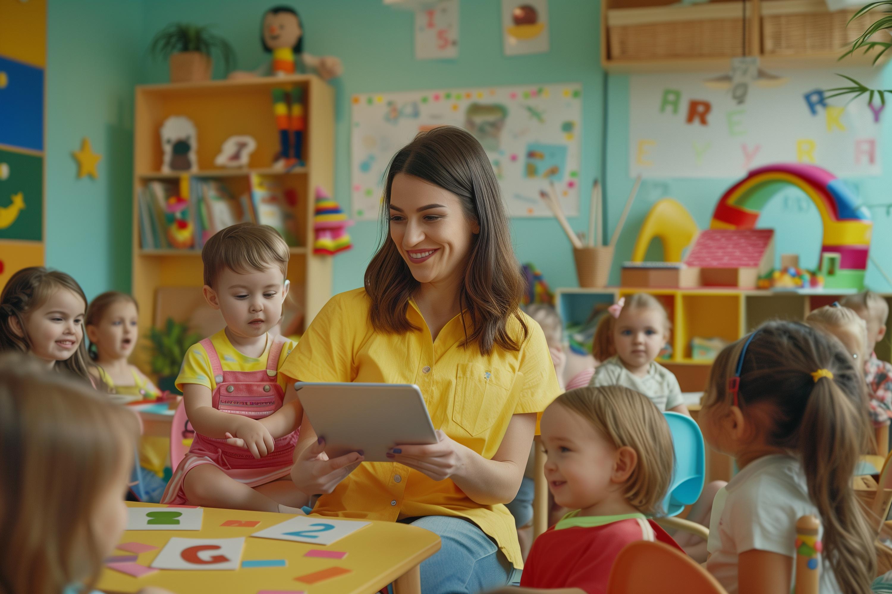 teacher surrounded by young people learning