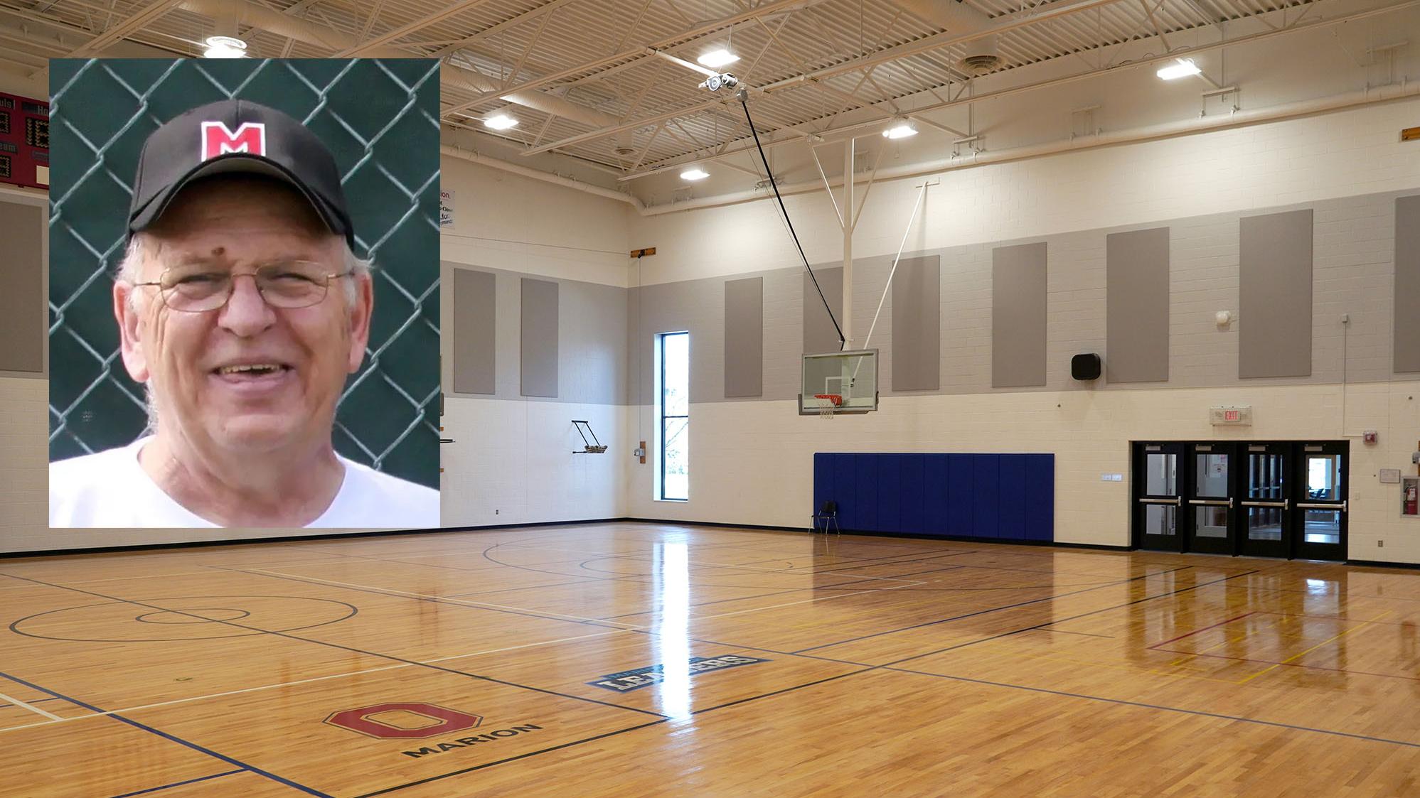 man in baseball cap superimposed on gym photo