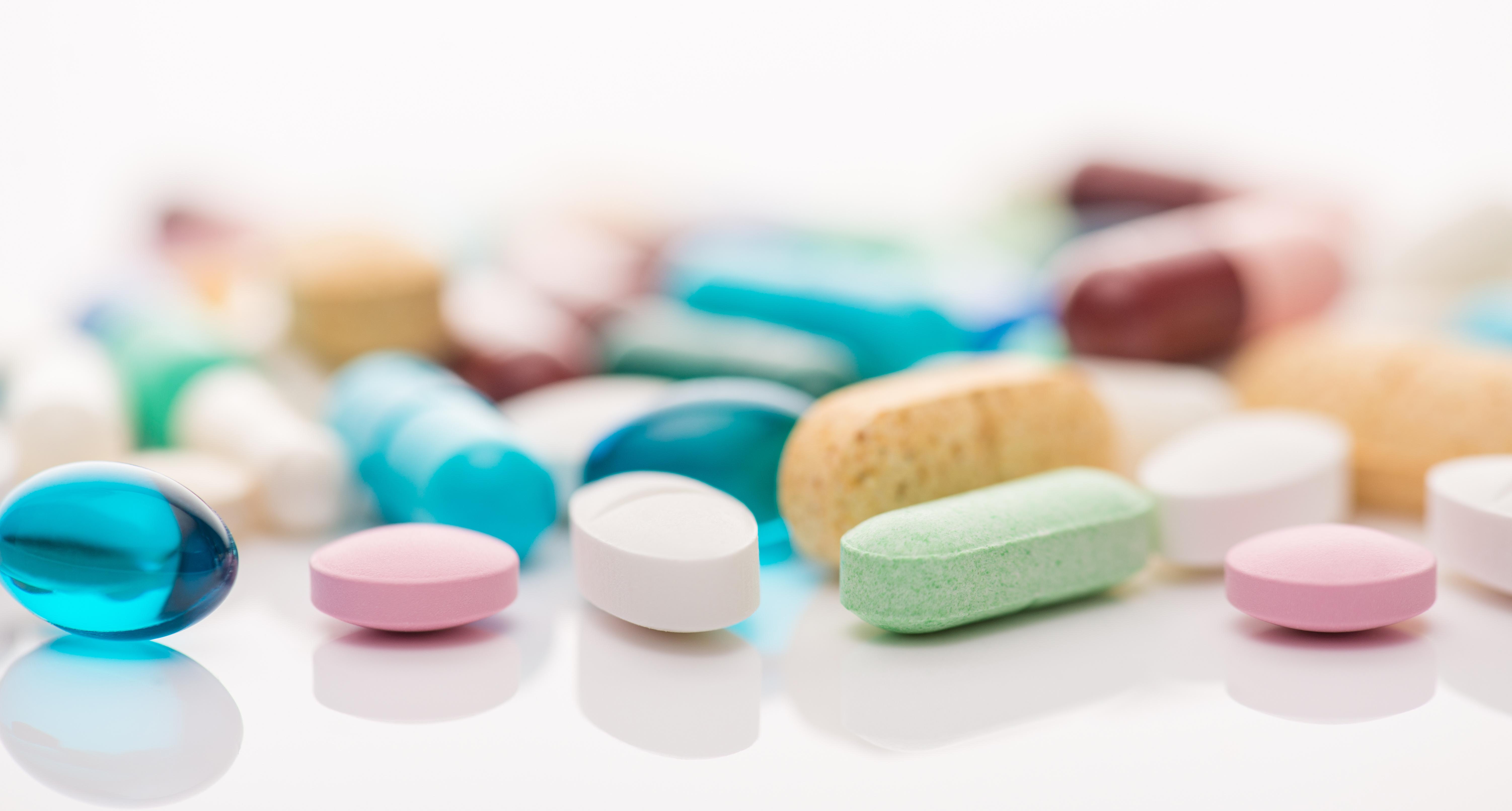 pills in varying shapes and colors