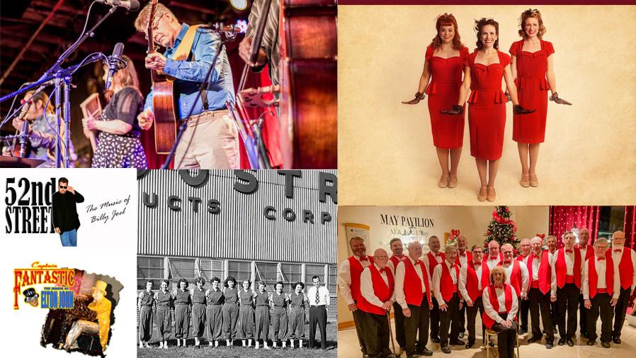 collage of five performance groups