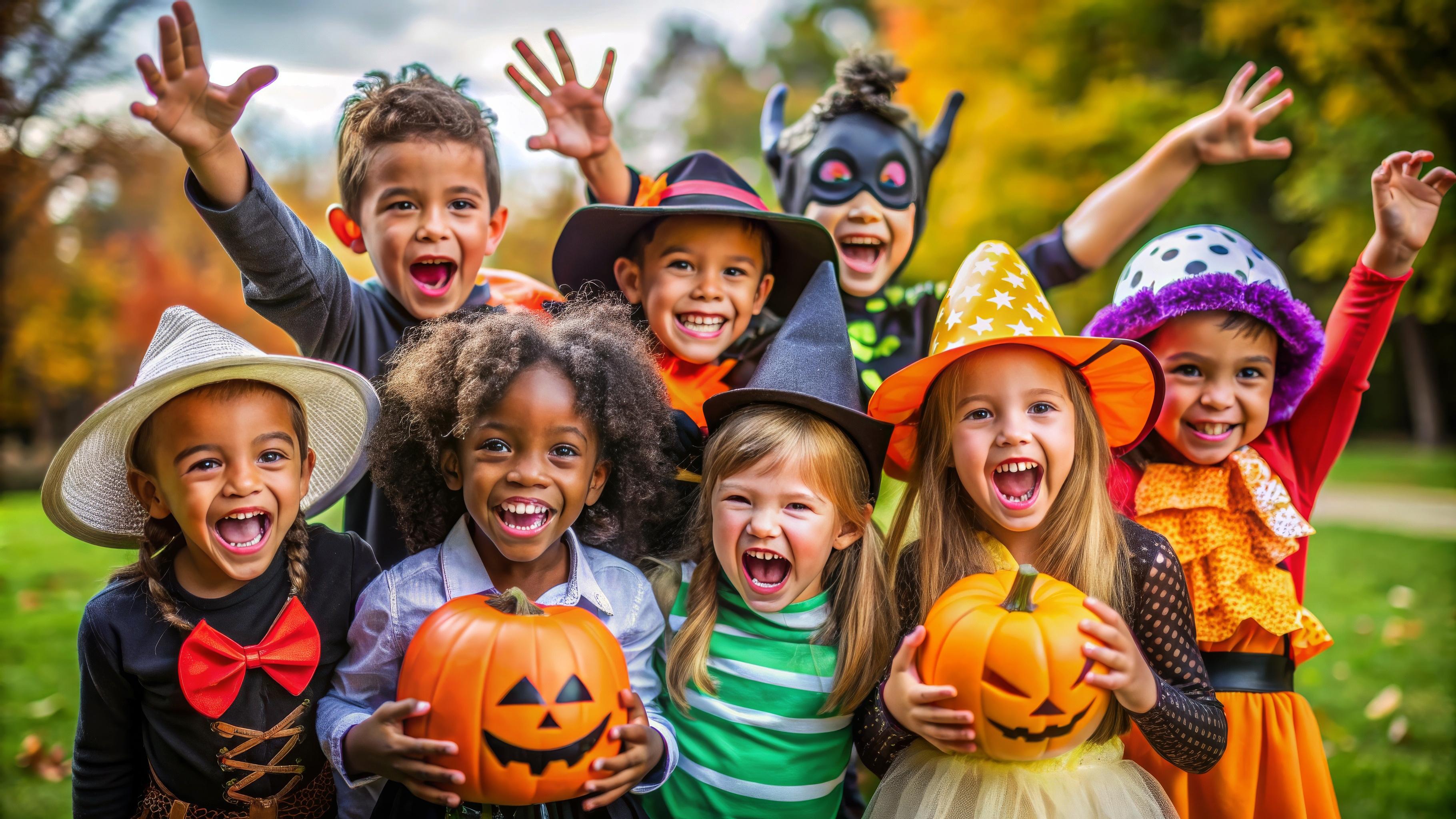 group of kids in halloween costumes