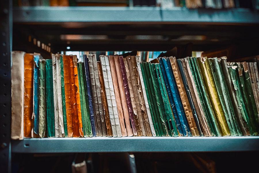 old records on a book shelf
