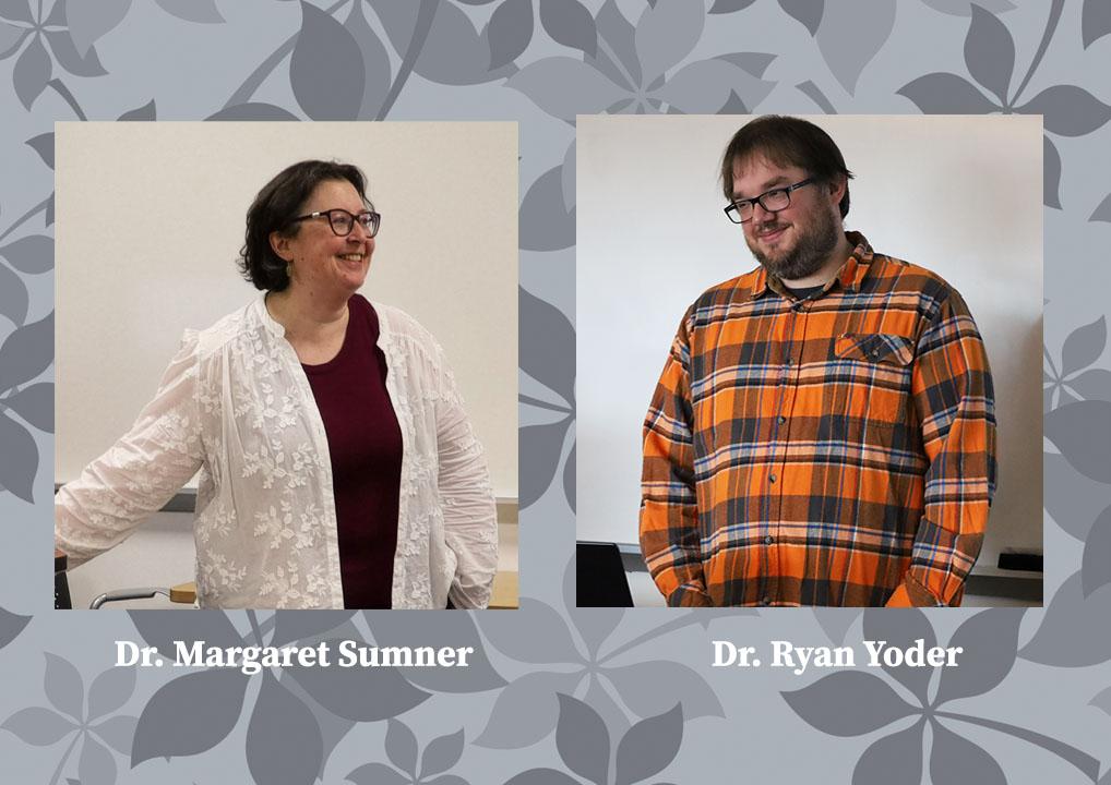 Leaf background and head and shoulders shot of women on left man on right