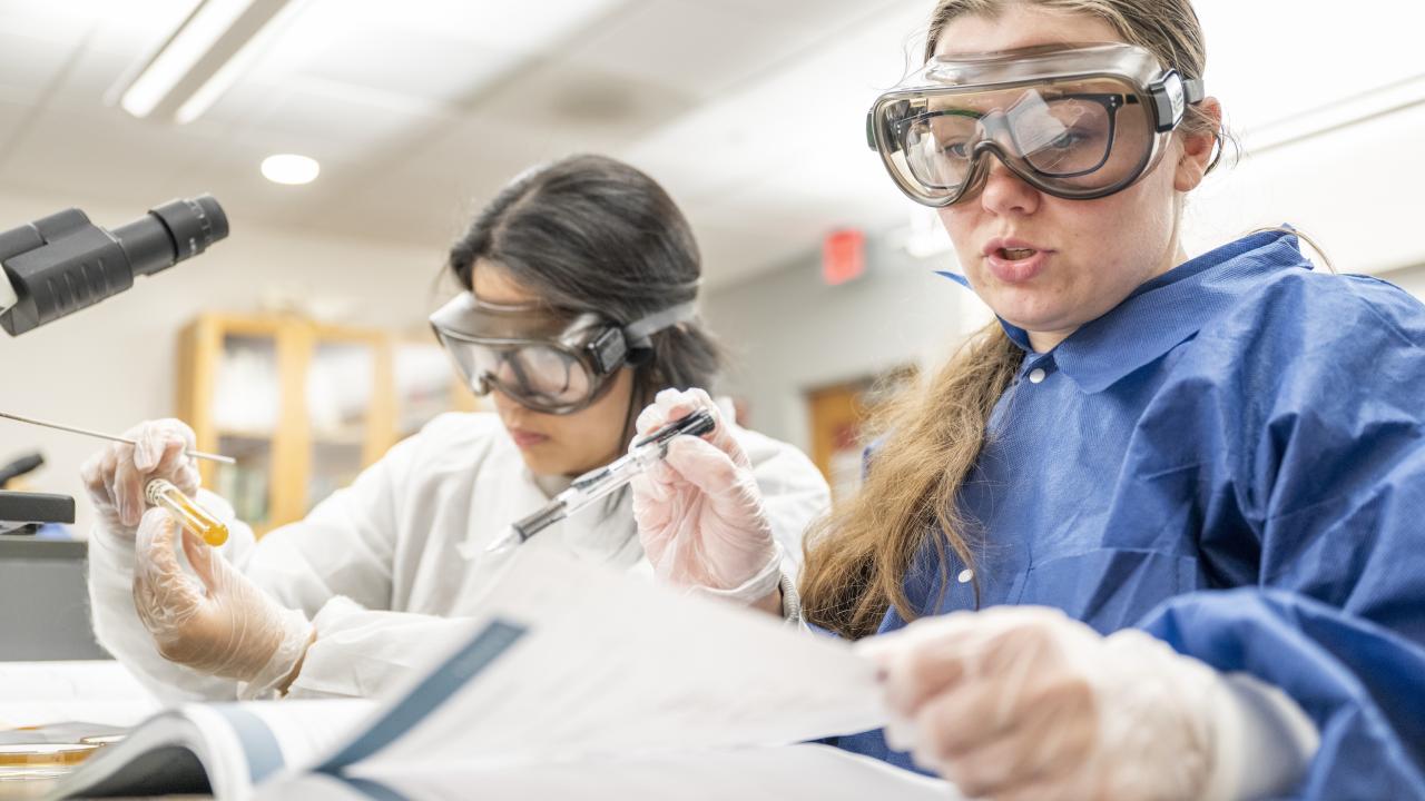 two students working in a lab